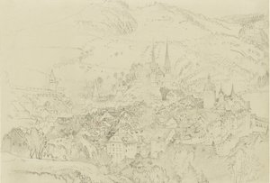 上から見たルツェルンの風景（1861年10月〜12月）。 作： John Ruskin