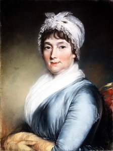 レースのボンネットをかぶった女性の肖像（パステル調 作： John Russell