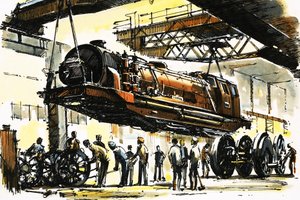 オーバーホール中に2つのエンド・ユニットから取り外されたベイヤー・ガラットのボイラー部分 作： ジョン・S・スミス