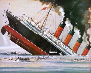 1915年5月、ルシタニア号沈没（リトグラフ） 作： ジョン・S・スミス