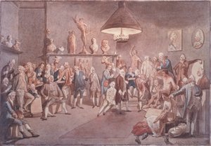 ヨハン・ゾファニー（1733-1810）の絵を模写したロンドンのロイヤル・アカデミーのアカデミアンたち。 作： John Sanders