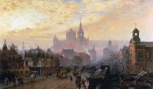 「ペントンビル・ロードから西を望む：夕方」、1884年 作： John Scorrer O