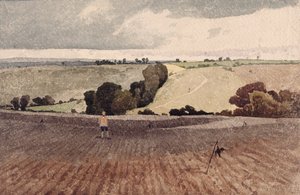 耕された畑、c.1808（紙に鉛筆と水彩）