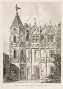 ノルマンディーの建築遺物 (Vol. II), Pl. 64: ルーアンのピュセル広場の家 作： John Sell Cotman