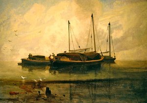 Boats at Anchor, Bladon Water, Norfolk (油彩・キャンバス)