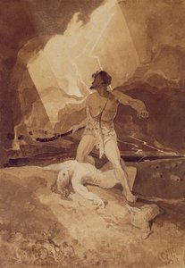 カインとアベル、1800-03（黒鉛の上にセピア色で洗う） 作： John Sell Cotman