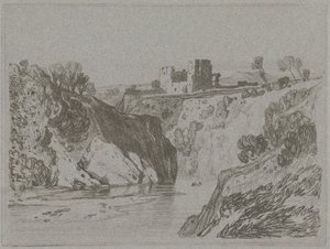 岩だらけの峡谷の上の城 作： John Sell Cotman