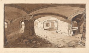 アンデリス、ノルマンディー近くのシャトー ガイヤールの城内の岩で発掘された洞窟 作： John Sell Cotman