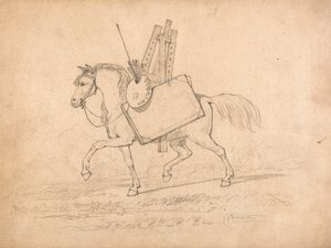 アーティストの道具を積んだ馬