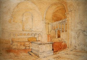 ノリッチ大聖堂の内部（鉛筆・水彩・紙） 作： John Sell Cotman
