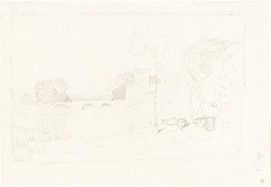 橋と城のある風景スケッチ 作： John Sell Cotman