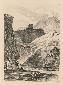 リベル研究室：プレート12、ドルバダーン城、スランベリス湖、北ウェールズ、1838。 作： John Sell Cotman