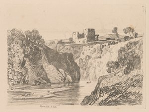 Liber Studiorum：プレート27、キルガレン城、北ウェールズ、1838。 作： John Sell Cotman