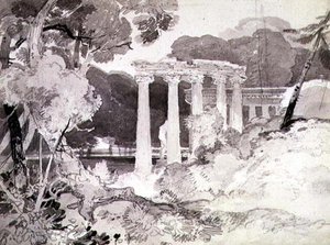 No.1539 「木立の中の古典的な列柱」（鉛筆、墨汁、紙） 作： John Sell Cotman