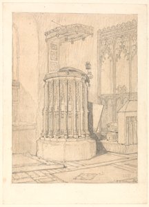 Pulpit in South Burlingham Church, Norfolk   1443847   ja       japanese Successfully Translated  Original: Fortified Buildings rising Steeply from a River Bank (in Italy ?) with Boat centre and distant Mountains Translat: Fortified Buildings rising Steepl 作： John Sell Cotman