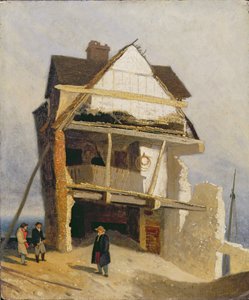 台無しにされた家、c.1807-10（パネルに取り付けられたミルボード上の油） 作： John Sell Cotman