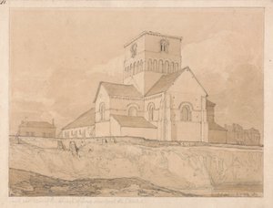 レリー教会の南東の眺め、ポン・ド・ラルシュ、ノルマンディーの近く 作： John Sell Cotman