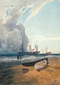 火星、クローマー沖のアンカーに乗る、1807年頃（鉛筆、紙にトイレ） 作： John Sell Cotman