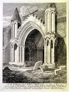 ウェスト・ウォルトン・チャーチの南ポーチ、「Antiquities of Norfolk」（Cotman出版）のプレート33。 作： John Sell Cotman