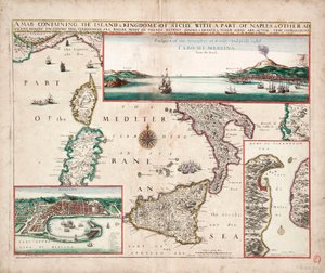 シチリア島と王国、ナポリの一部、ティレニア海を含む他の隣接海岸を含む地図 作： John Seller