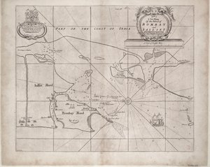 ボンベイとサルセットの地図（東インド会社の水路図官、サミュエル・ソーントン作、1685年頃初版発行 作： John Seller