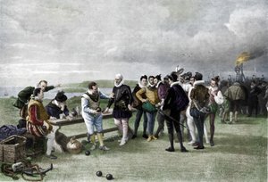 アルマダの姿、プリマスの鍬、1880年、1911年 作： John Seymour Lucas