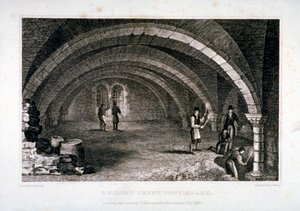 聖救世主教会、サザーク、ロンドン、1830 年の地下室の内部ビュー。 作： John Shury