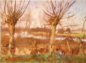 木々のある風景、カルコット・オン・ザ・テムズ、1888年頃（油彩・キャンバス） 作： John Singer Sargent