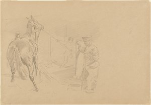 馬をストールに引き込む男（1918年 作： John Singer Sargent