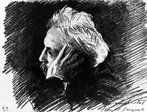 フランスの作曲家、ガブリエル・フォーレ（1845〜1924）の肖像。友人のジョン・シンガー・サージェントによる木炭画（1898年）。 作： John Singer Sargent