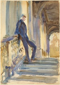 ウィルトン・ハウスのパラディオ橋の階段に立つサー・ネヴィル・ウィルキンソン 作： John Singer Sargent