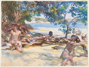The Bathers（紙のグラファイト上のトイレとガッシュ） 作： John Singer Sargent
