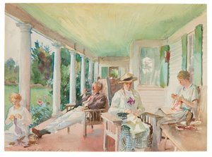 ピアッツァ；ベランダにて 1921-22年頃 （水彩・木炭、紙） 作： John Singer Sargent