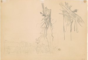 2 つの粉々 になった木; 「ザ・ロード」のための習作 [裏面] 作： John Singer Sargent