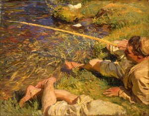 ヴァル・ダオスタ：男釣り、1907年頃 作： John Singer Sargent