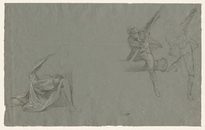 カーテンの研究、2人の人物がポールを引っ張る、1785-86。 作： John Singleton Copley