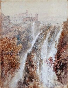 滝のある風景（水彩・紙） 作： John Skinner Prout