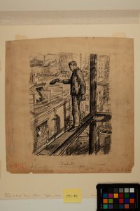 敬礼、1911年頃（紙にインク、木炭、ジンクホワイトペイント） 作： John French Sloan