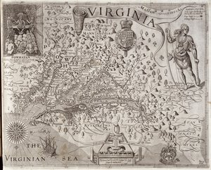 ジョンスミス船長、1606年にウィリアムホール（fl。1607-24）によって彫刻され、1612年に公開されたバージニア州の地図（174212も参照）