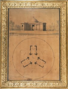 犬小屋の標高と計画、1779年（紙にペンとインクとトイレ） 作： John Soane