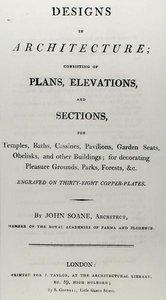 1797年に出版された「Designs in Architecture, Consisting of Plans, Elevations and Sections」の表紙（彫刻）。