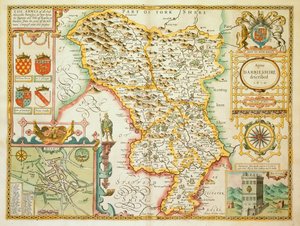 「The Theatre of the Empire of Great Britain」からのダービーシャー郡の地図 作： John Speed