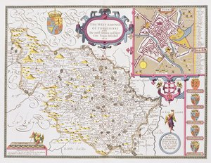 ヨドカスホンディウス（1563-1612）がジョンスピードの「イギリス帝国の劇場」、1611年12月（銅色の銅版画）から彫刻したウェストライディングのウェストライディング 作： John Speed