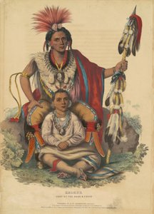 サックとキツネの首長、キーオカック、1838年（織り紙に手描きのリトグラフ） 作： John T. Bowen