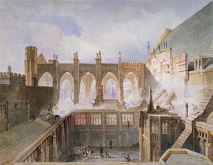 ウェストミンスター宮殿の聖ステファン礼拝堂の破壊の様子（1834年、ロンドン 作： John Taylor