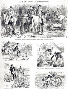 三輪車に乗って狩りをしている男を描いた漫画。ジョン・テニエル（1820-1914）が描いたもので、イギリスのイラストレーター、グラフィック・ユーモリスト、政治漫画家である。