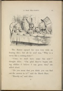 マッドハッターのお茶会でのアリス。 作： John Tenniel