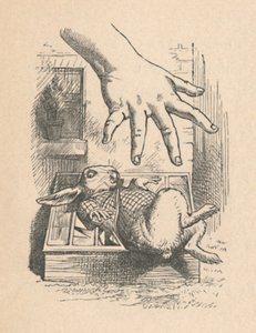 1889年、白いウサギに手を置くアリス 作： John Tenniel