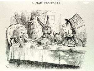 アリスはルイス・キャロルの「不思議の国のアリスと鏡の国のアリス」を題材に、ジョン・テニエル（1820-1914）が描いたもの。