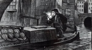 ロンドンのリージェント運河で火薬を積んだ船が破壊された事件を受けて、ジョン・テニエルが、火薬の取り扱いや輸送に関する安全規制を議会に導入すべきだと訴えたキャンペーン漫画。絵を描いたのはジョン・テニエル（1820-1 作： John Tenniel